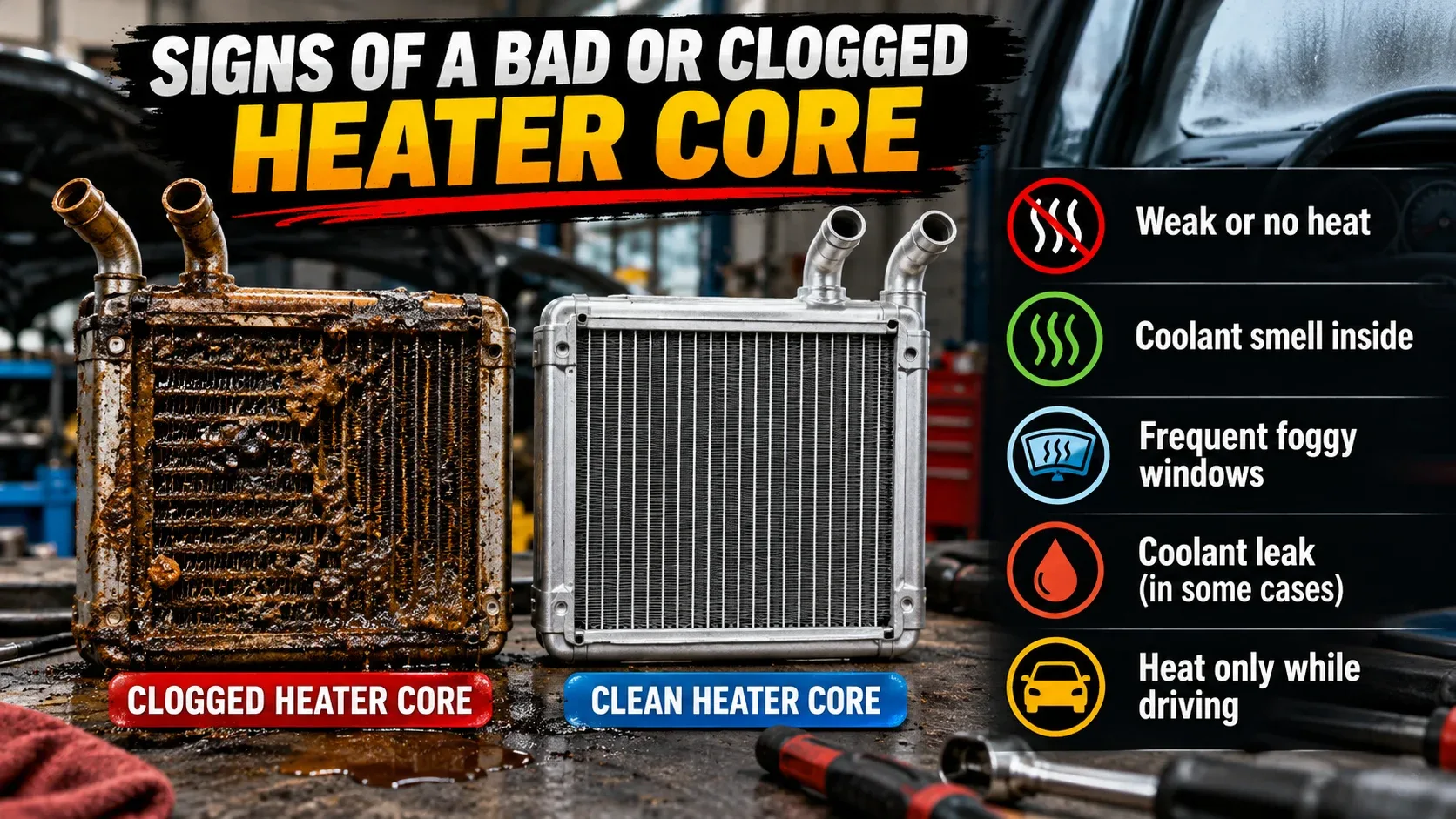 Warning signs of a clogged or leaking heater core
