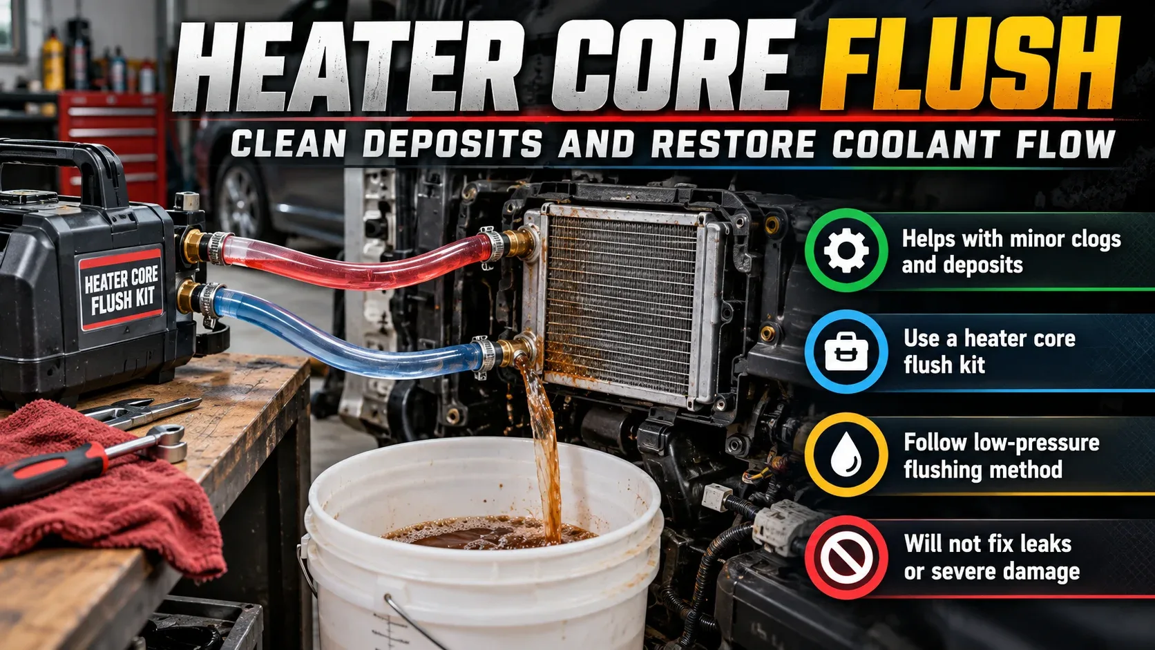Heater core flushing process and precautions