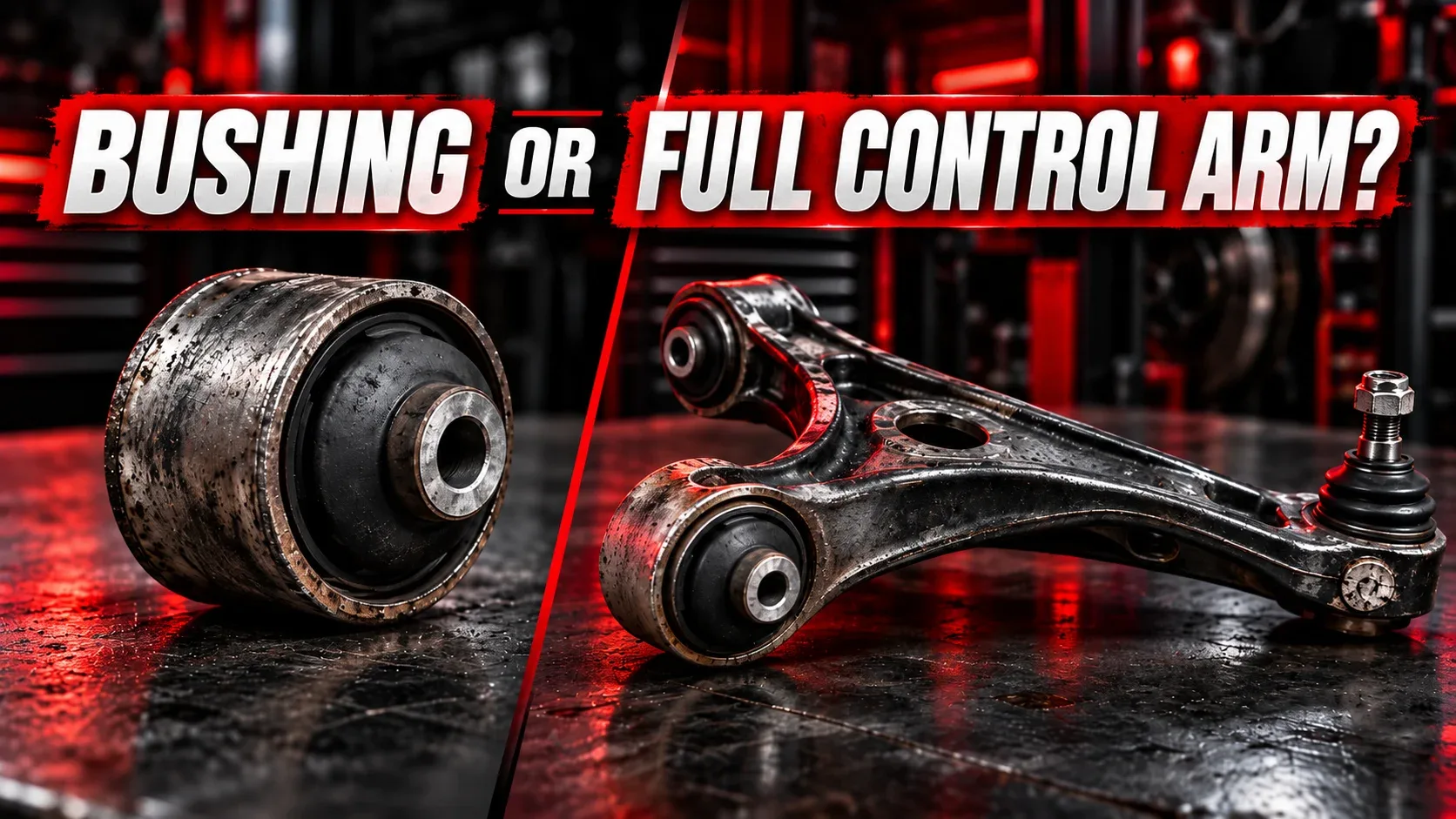Comparison of a single replacement bushing and a complete control arm