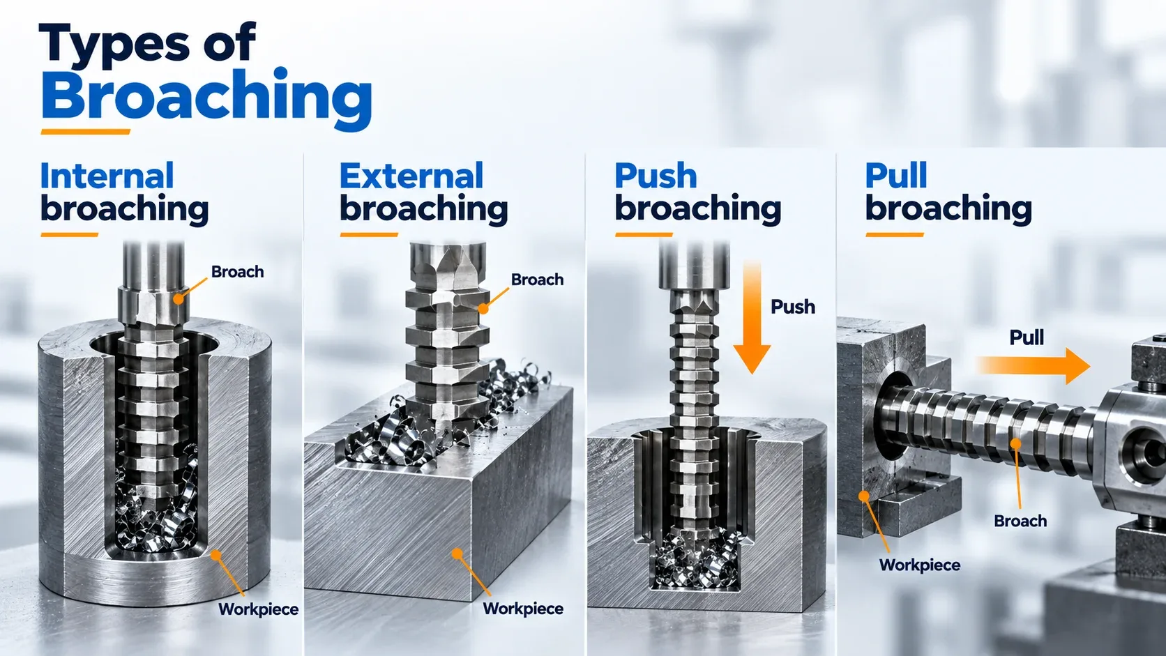 Types of broaching in metalworking