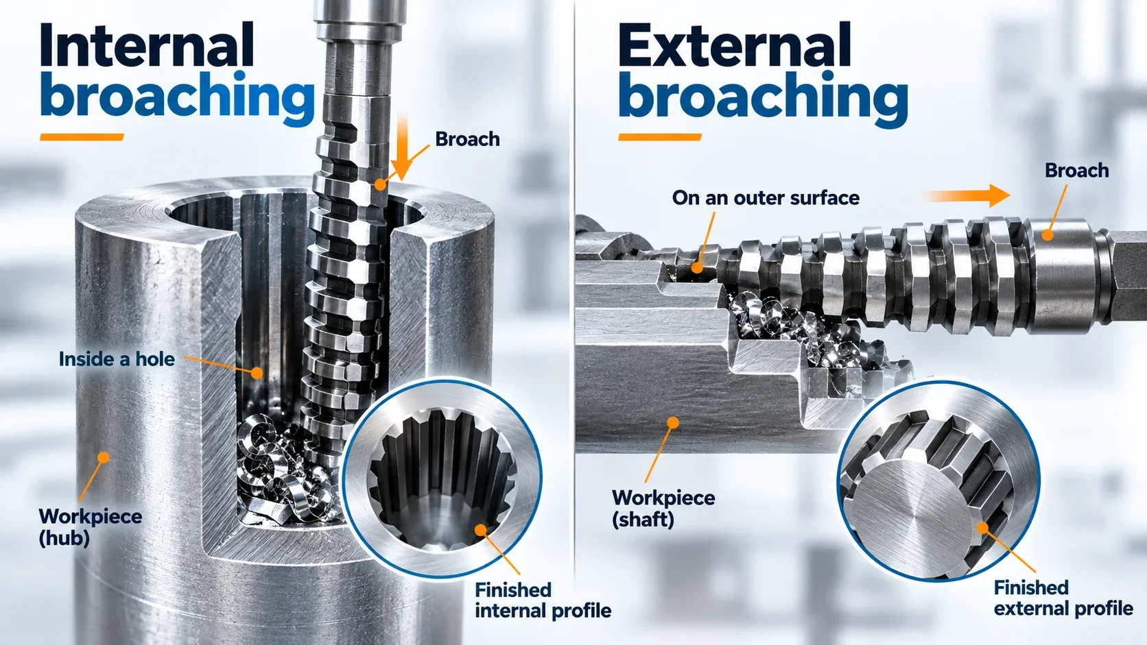 Internal vs external broaching