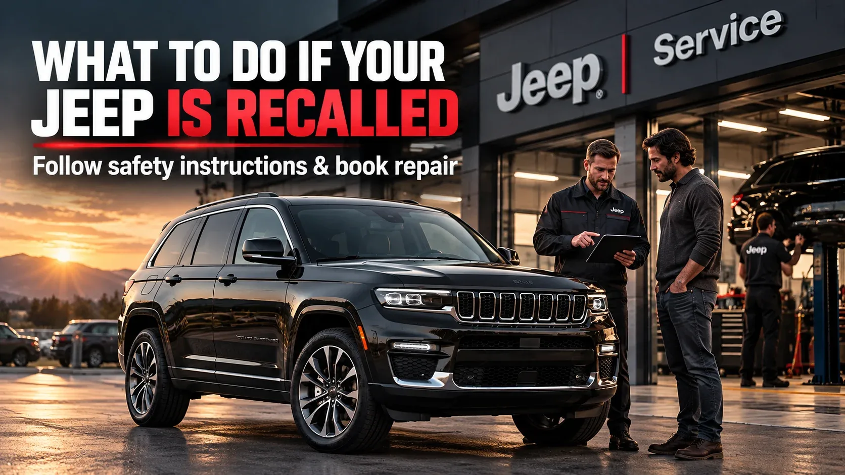 Jeep service center advising a Grand Cherokee owner about a recalled vehicle