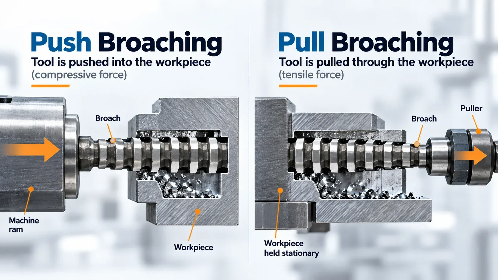 Push broaching vs pull broaching