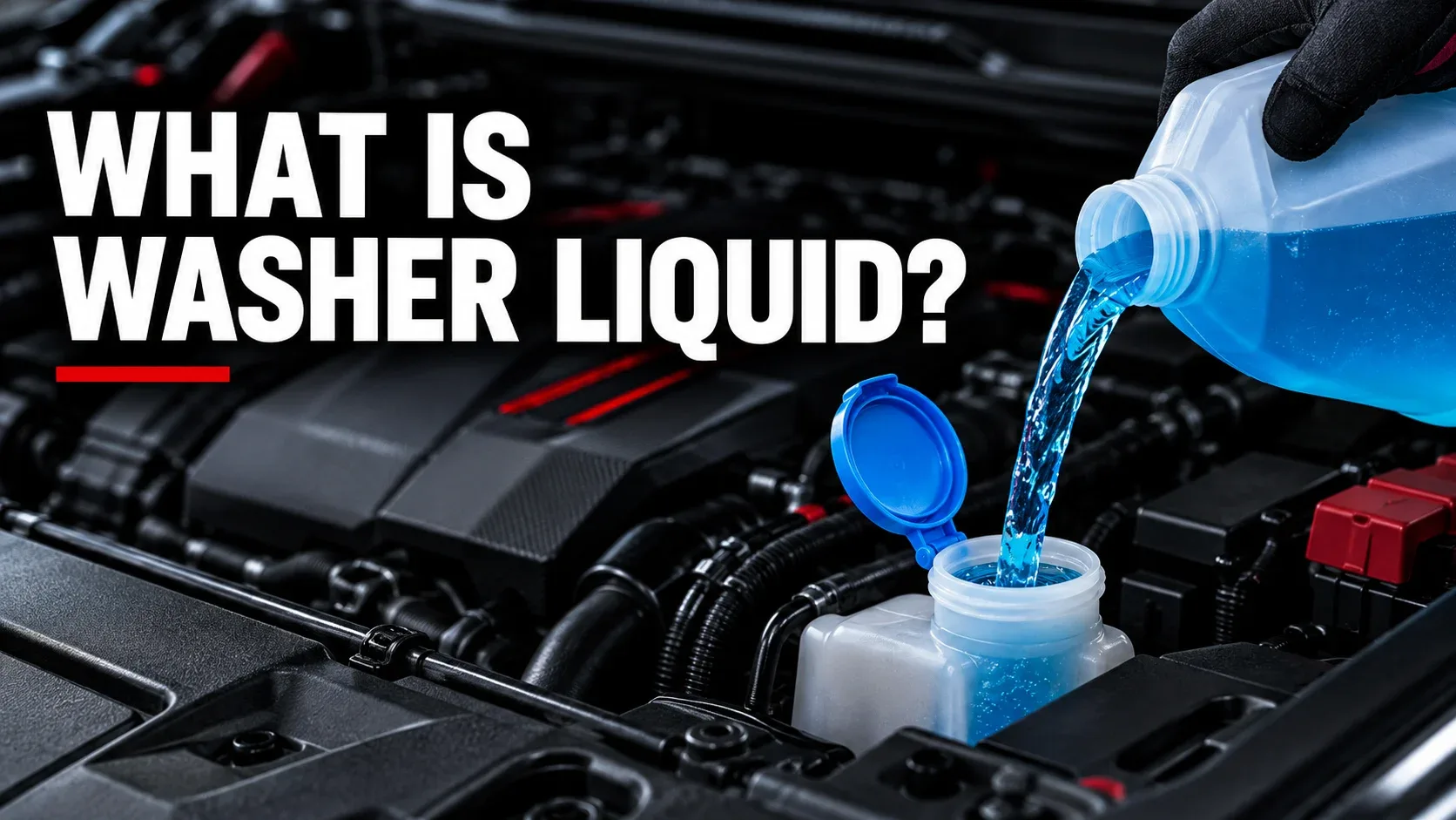 What is washer liquid: blue windshield washer fluid poured into car washer reservoir