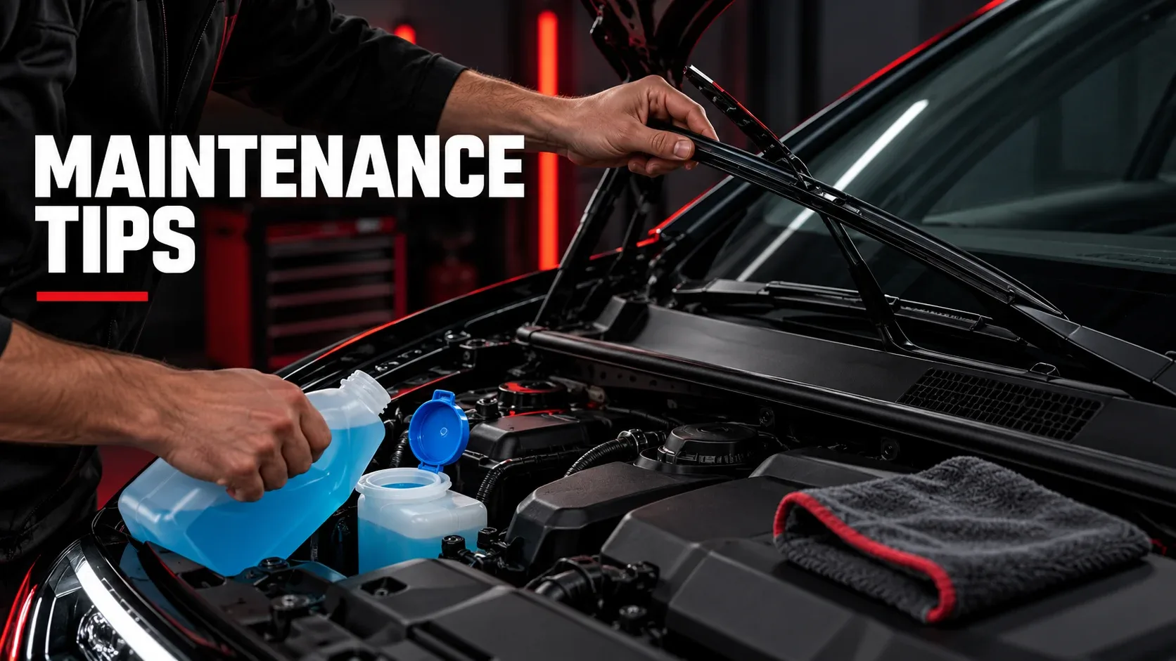 Windshield washer maintenance tips: checking washer fluid reservoir and inspecting wiper blade