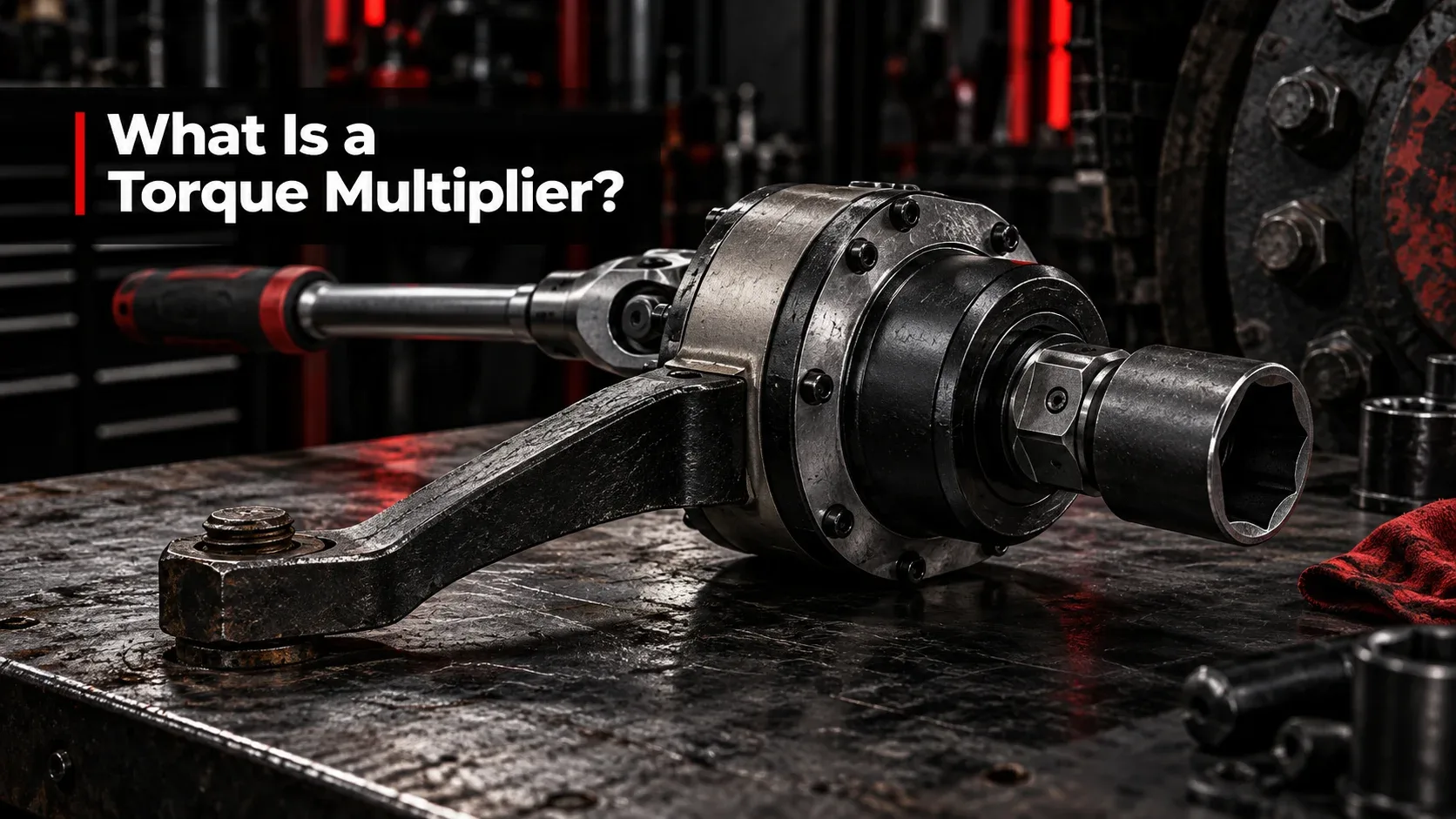 Manual torque multiplier tool with gear housing, socket and reaction arm
