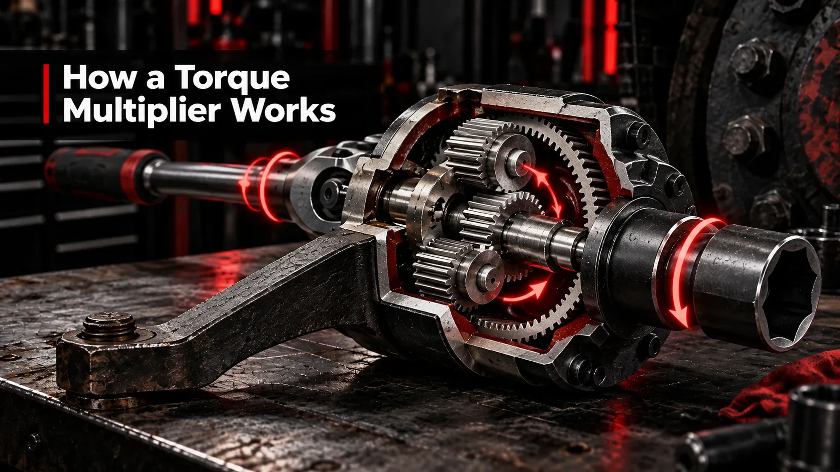 How a torque multiplier works with illustrated planetary gearing