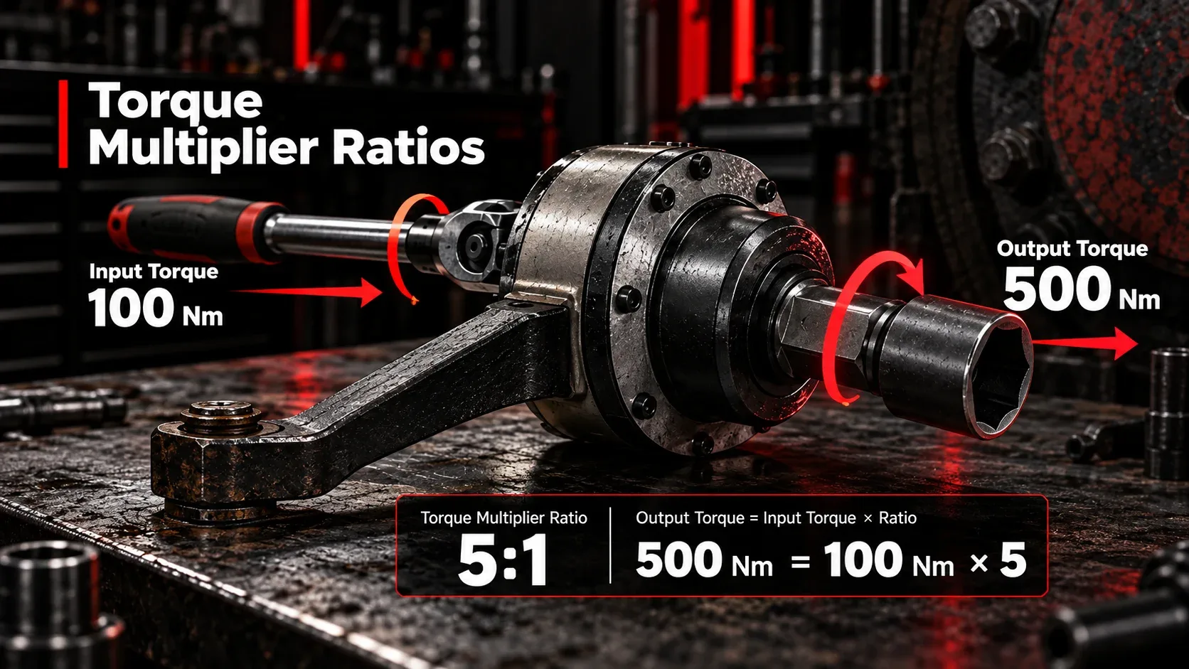 Torque multiplier ratio calculation with 100 Nm input and 500 Nm output