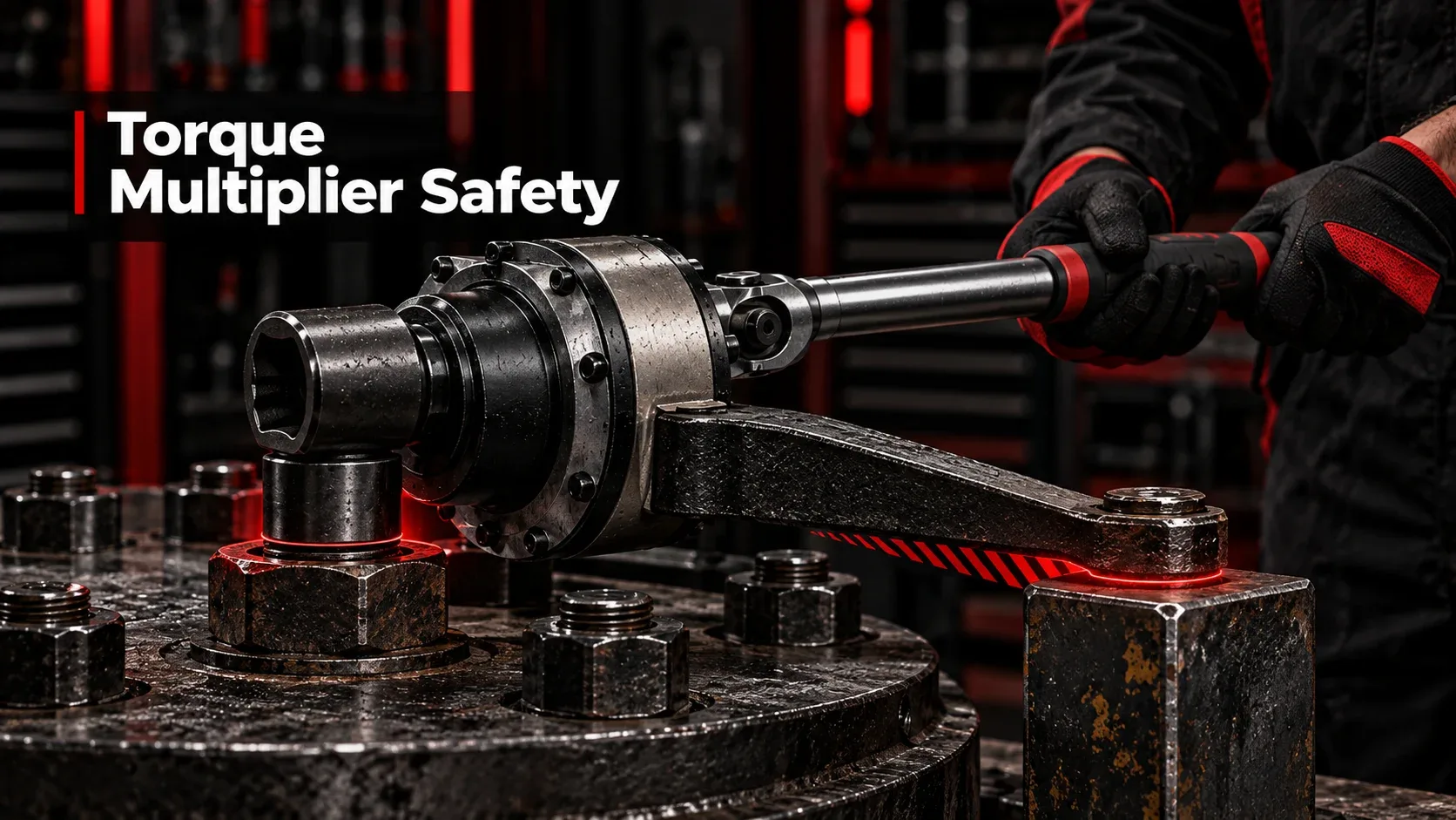 Torque multiplier safety reaction arm pinch zone illustration