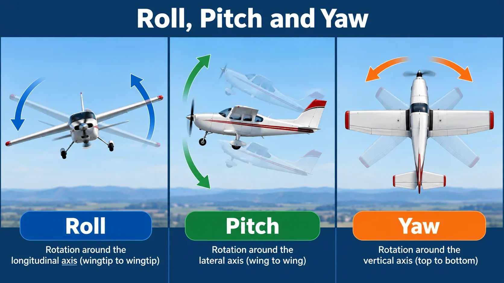 Airplane roll pitch and yaw movements