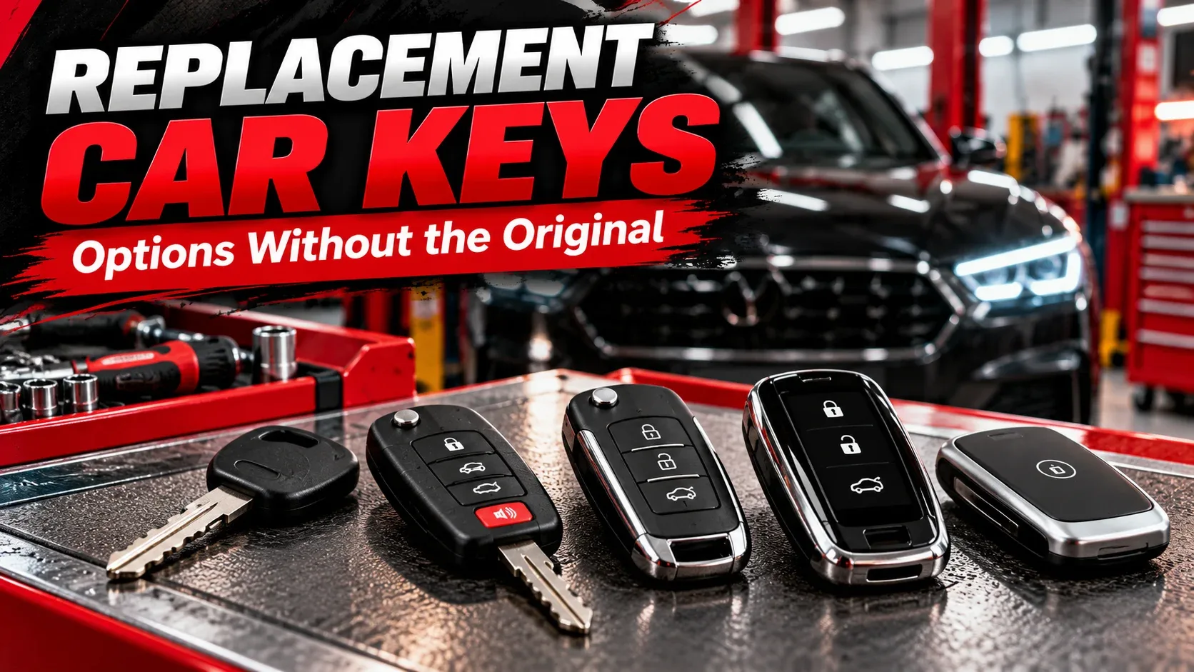 Replacement car keys without original infographic showing metal keys remotes and smart keys