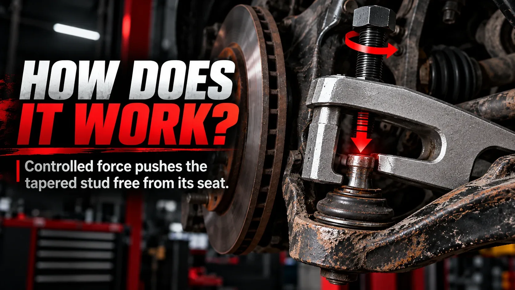 How a ball joint separator releases the tapered stud