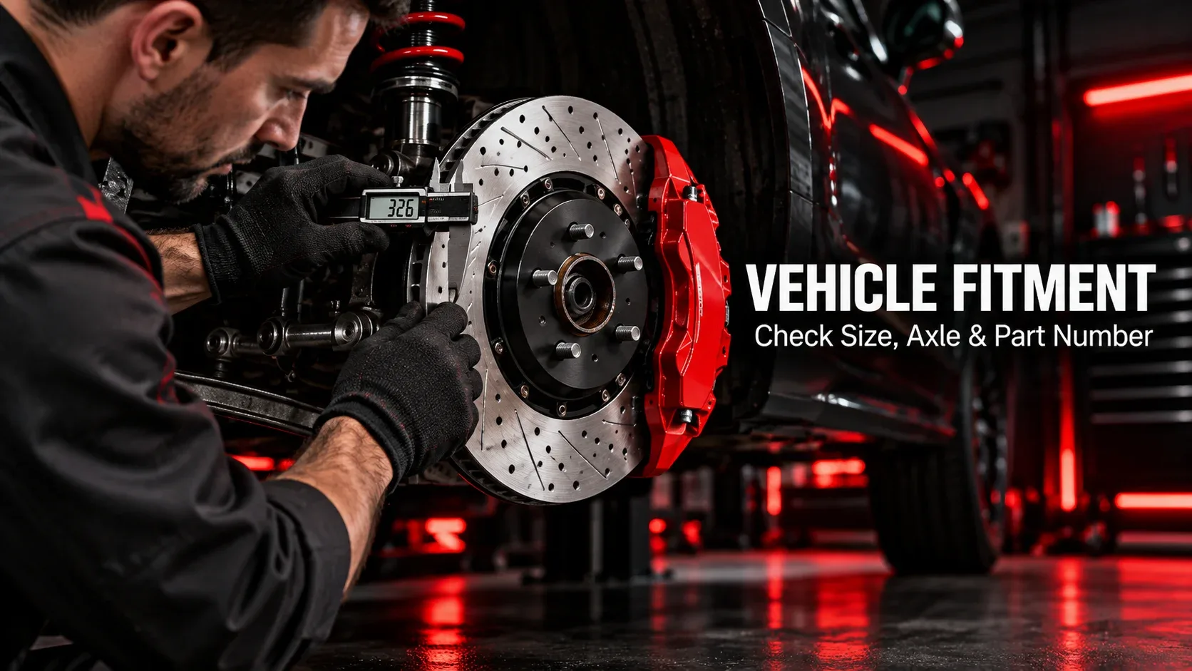 Mechanic measuring brake rotor for correct PowerStop Z23 vehicle fitment