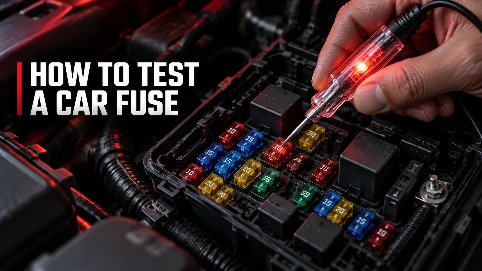 Testing a car fuse at accessible test points using an automotive test light
