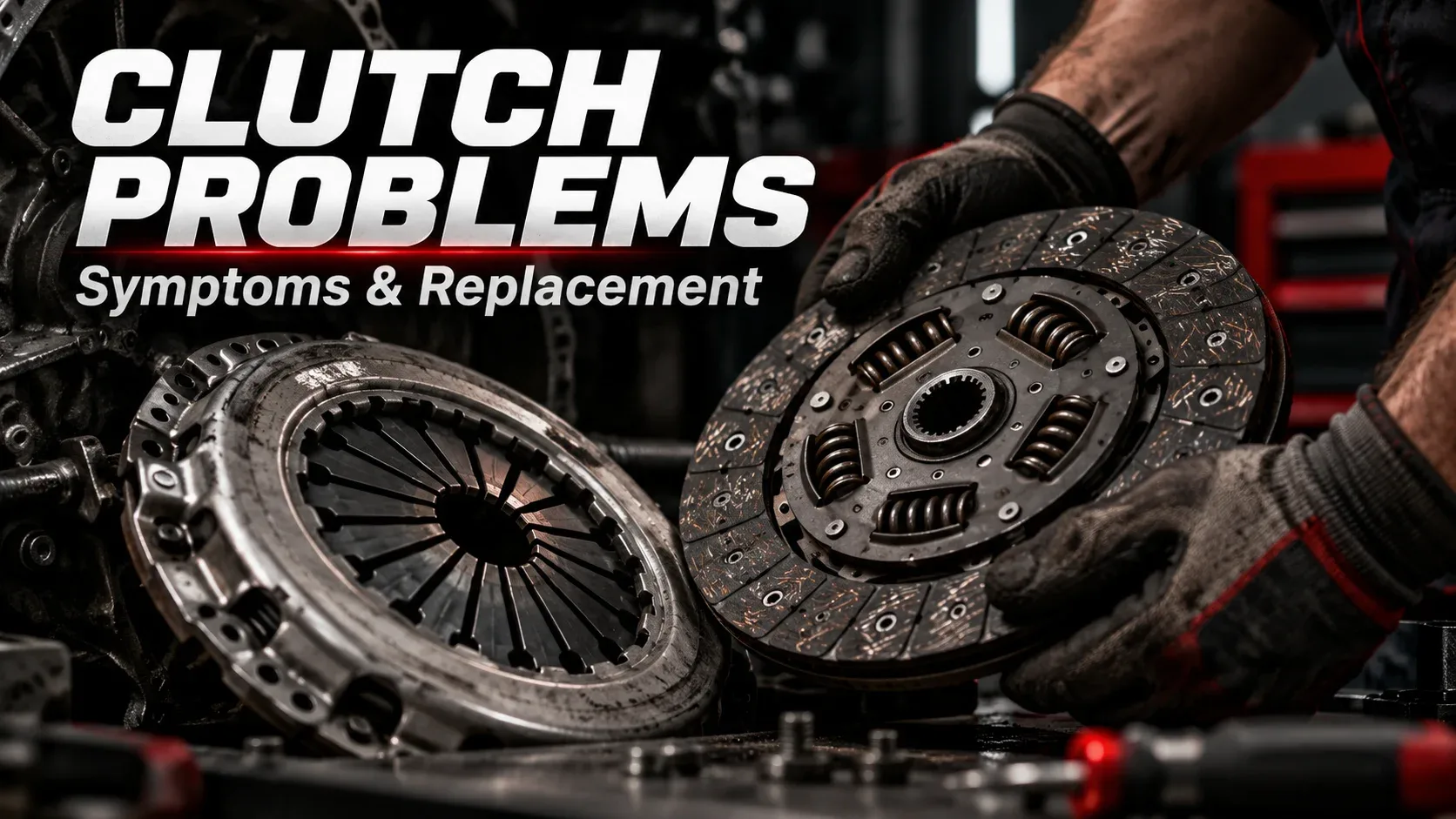 Clutch problems symptoms and replacement guide showing manual transmission clutch components