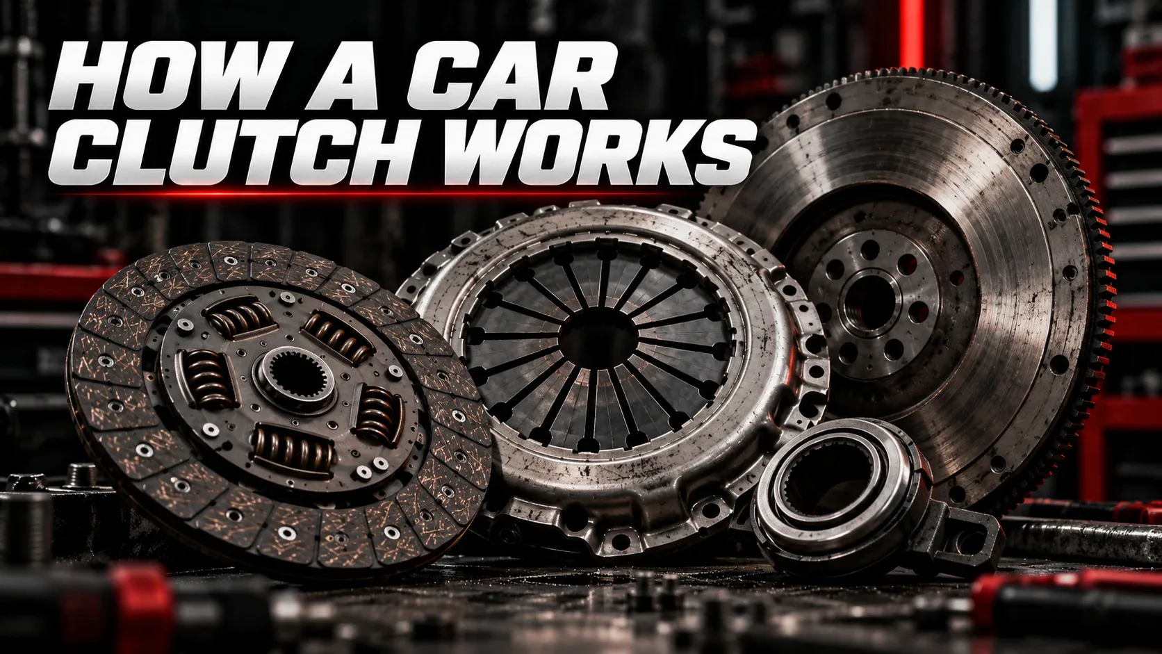 How a car clutch works showing clutch disc pressure plate flywheel and release bearing