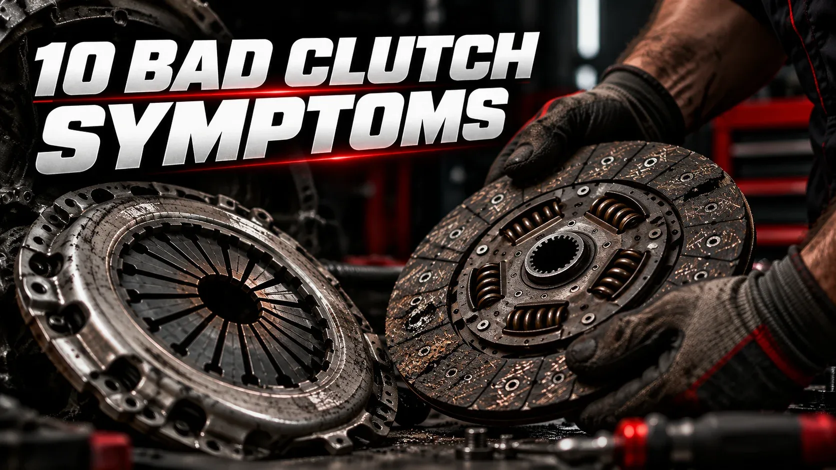 Ten bad clutch symptoms illustrated with a worn manual transmission clutch disc