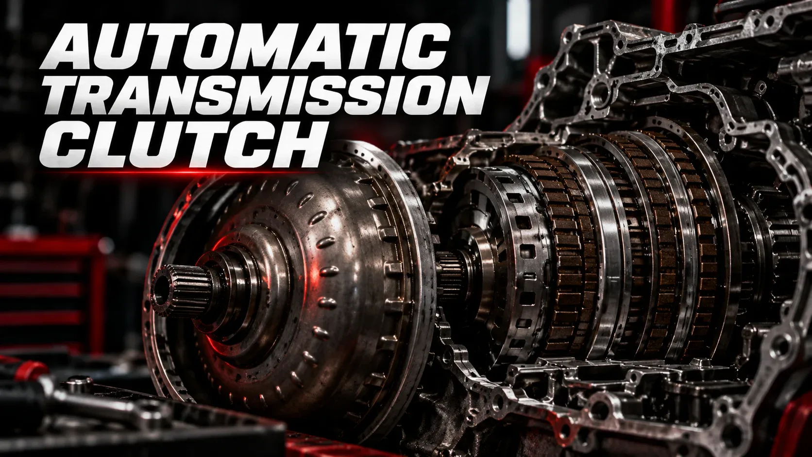 Automatic transmission clutch showing torque converter and internal multi plate clutch assembly