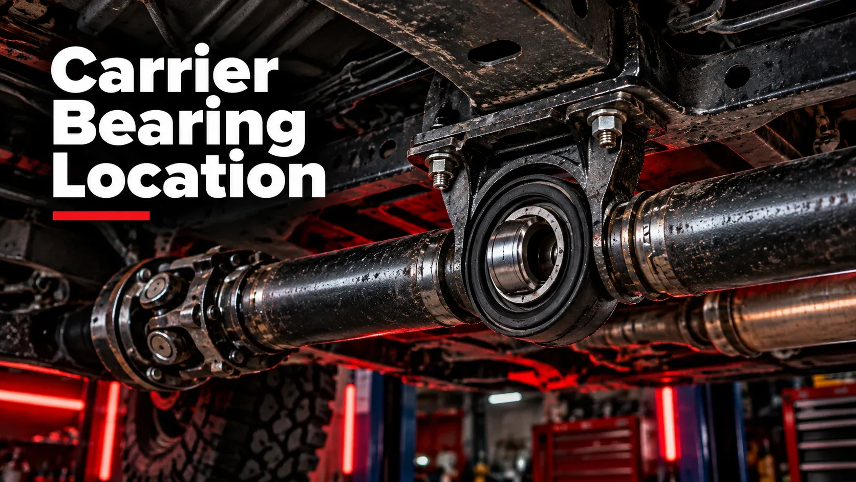 Carrier bearing location along a vehicle driveshaft