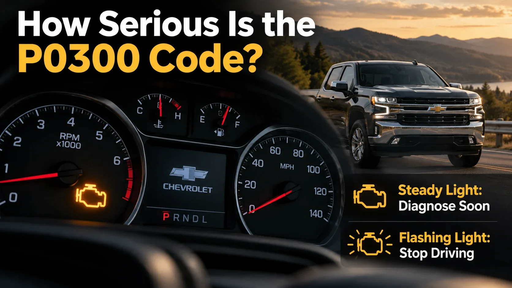 Chevy P0300 flashing versus steady check engine light