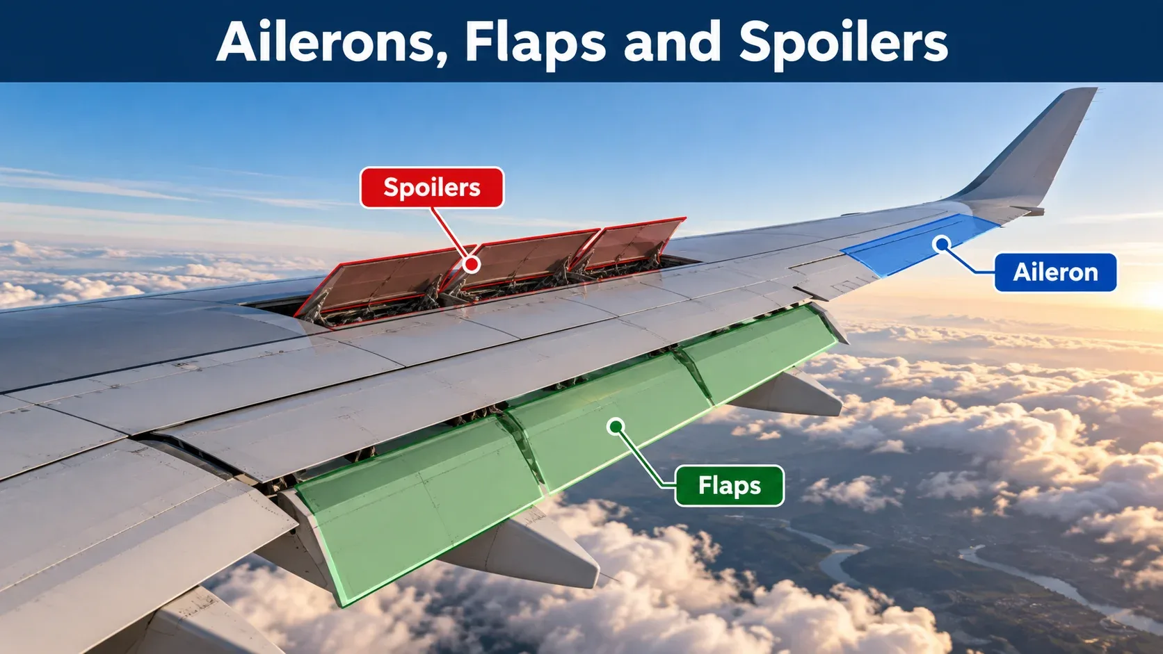 Airplane aileron on the wing