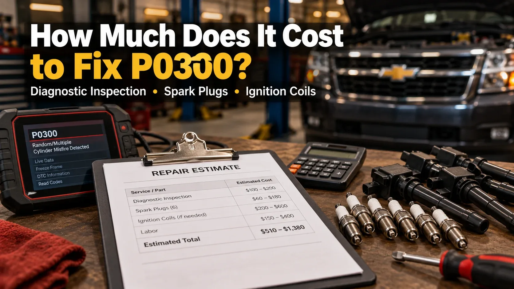 Chevy P0300 repair cost estimates and diagnostic invoice
