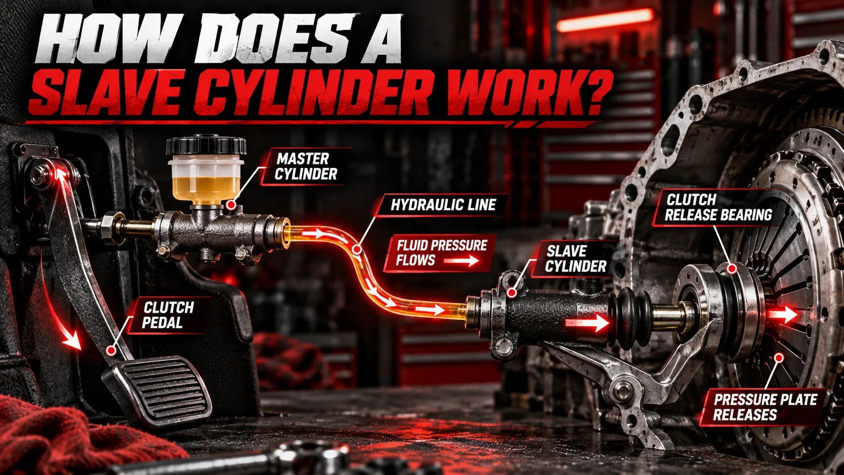 How the clutch slave cylinder works with hydraulic pressure