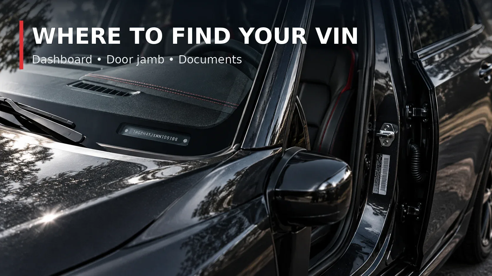 VIN locations on car dashboard and driver door jamb
