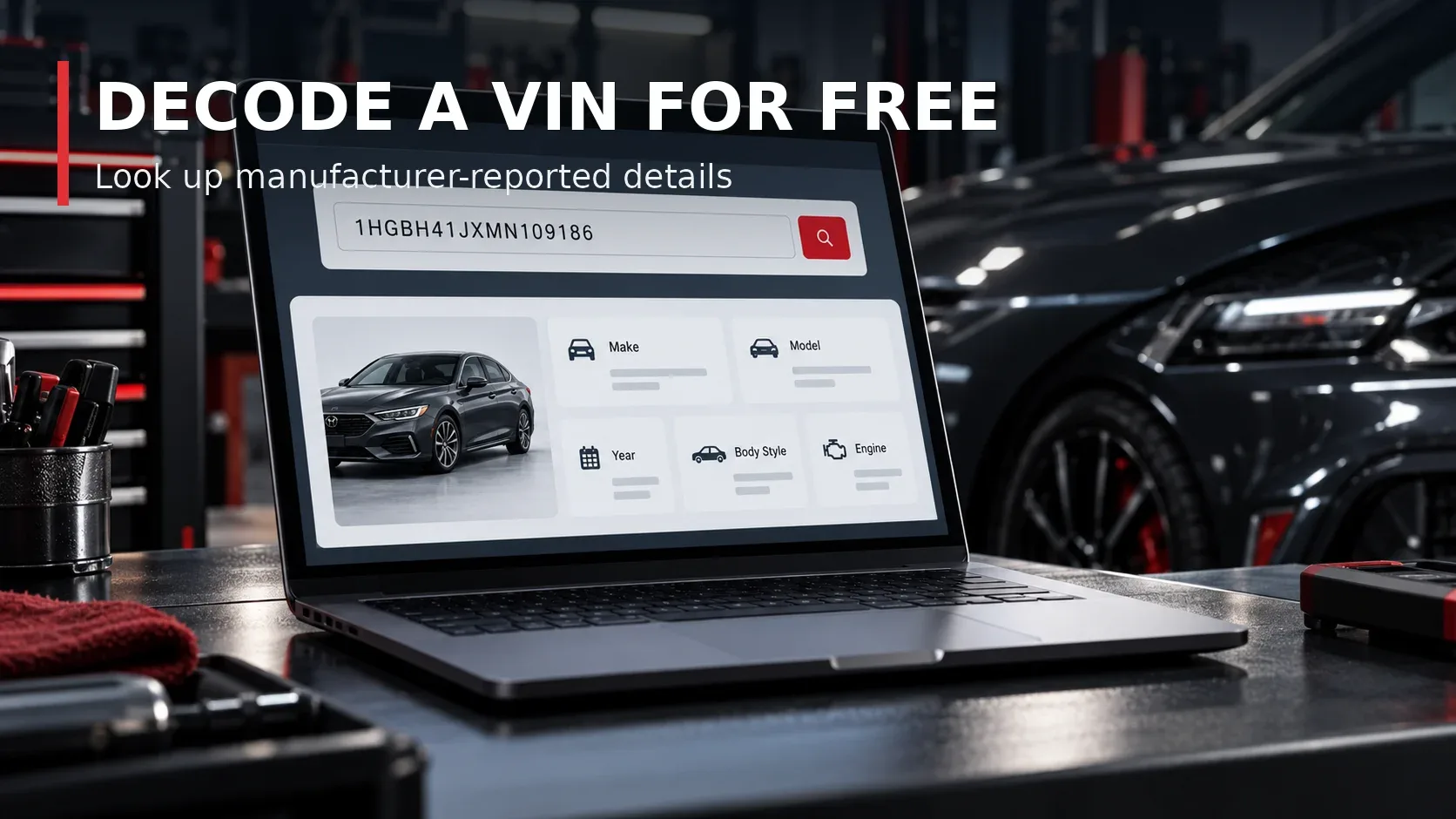 Free VIN decoder lookup process on computer screen