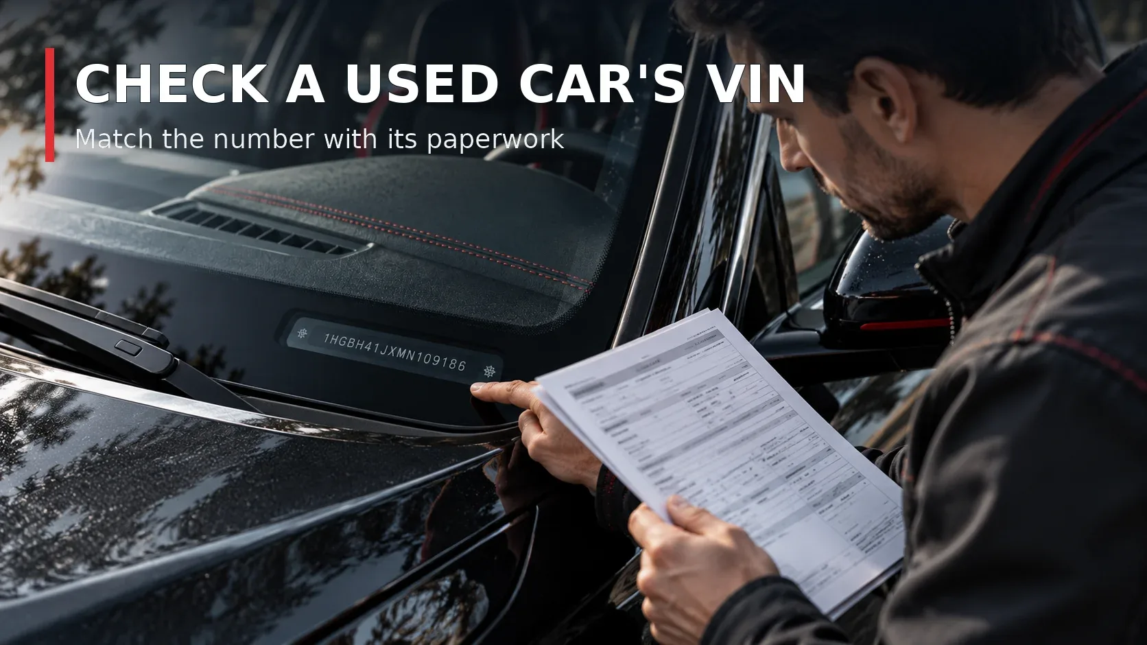 Used-car buyer comparing VIN with registration documents