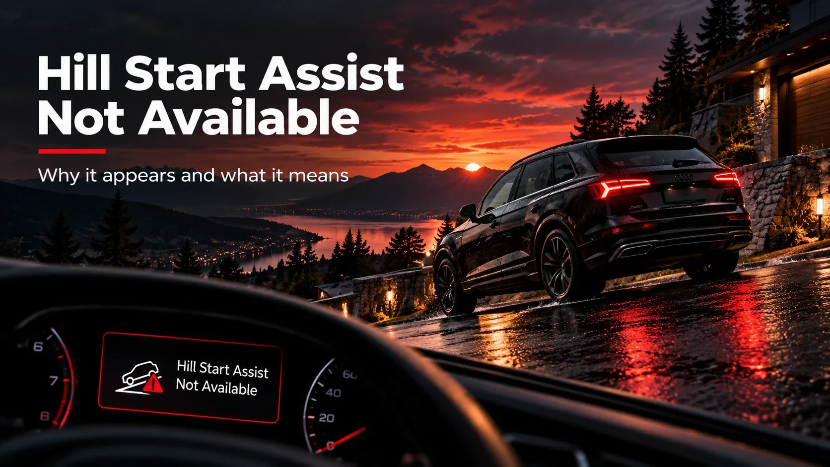 SUV on a steep hill illustrating the Hill Start Assist Not Available warning