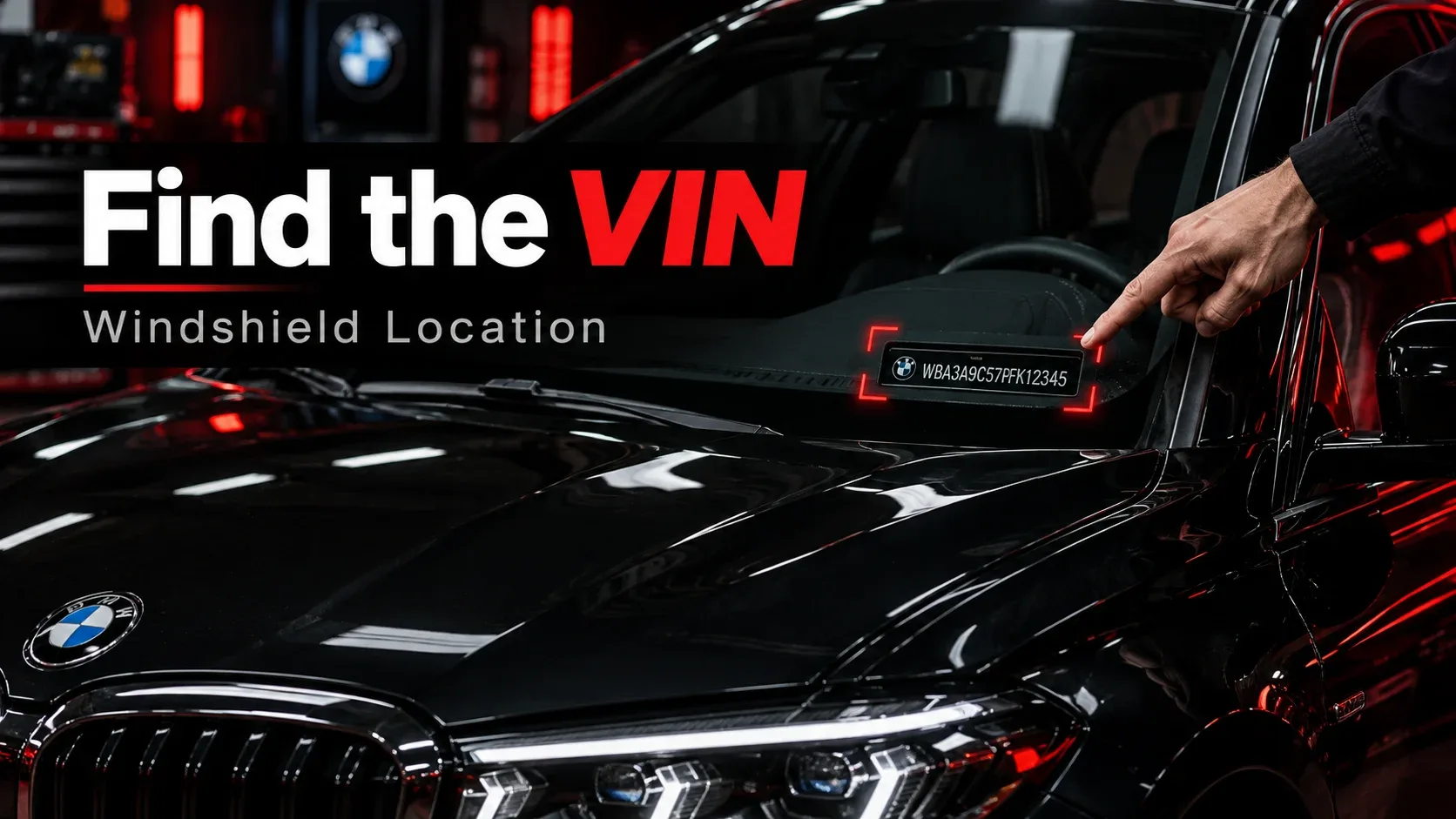 BMW windshield VIN location showing where to find the identification number