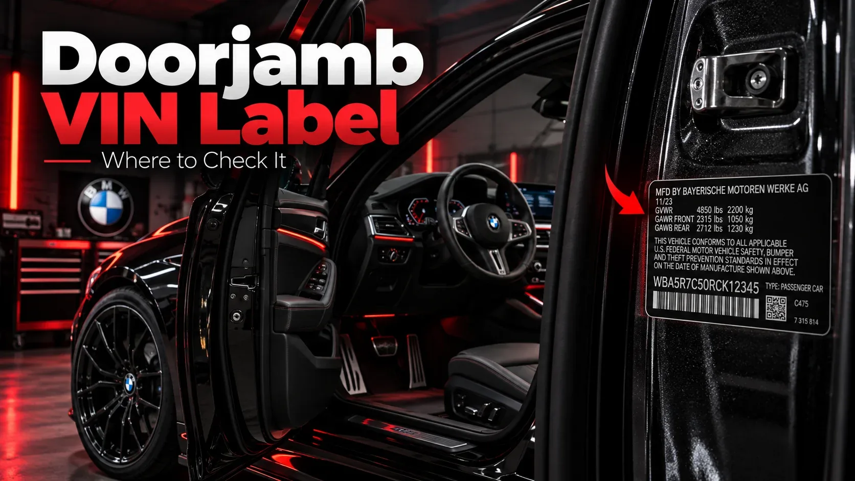 BMW doorjamb VIN label on driver's door pillar