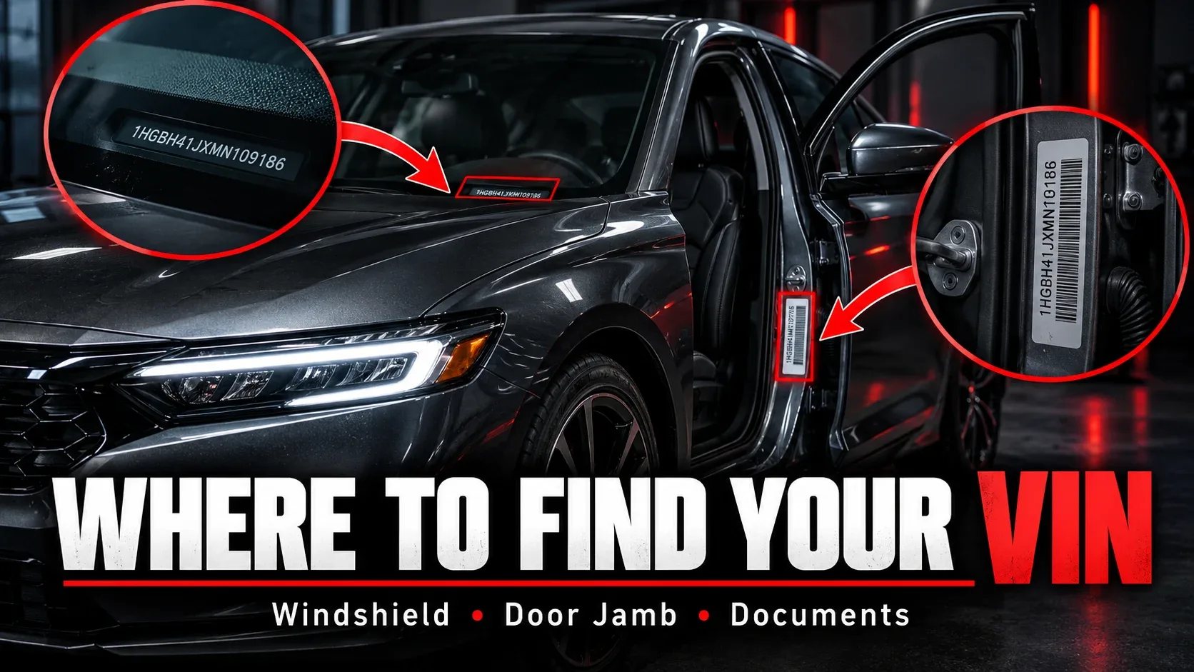 Where to find a vehicle VIN — windshield and driver door jamb