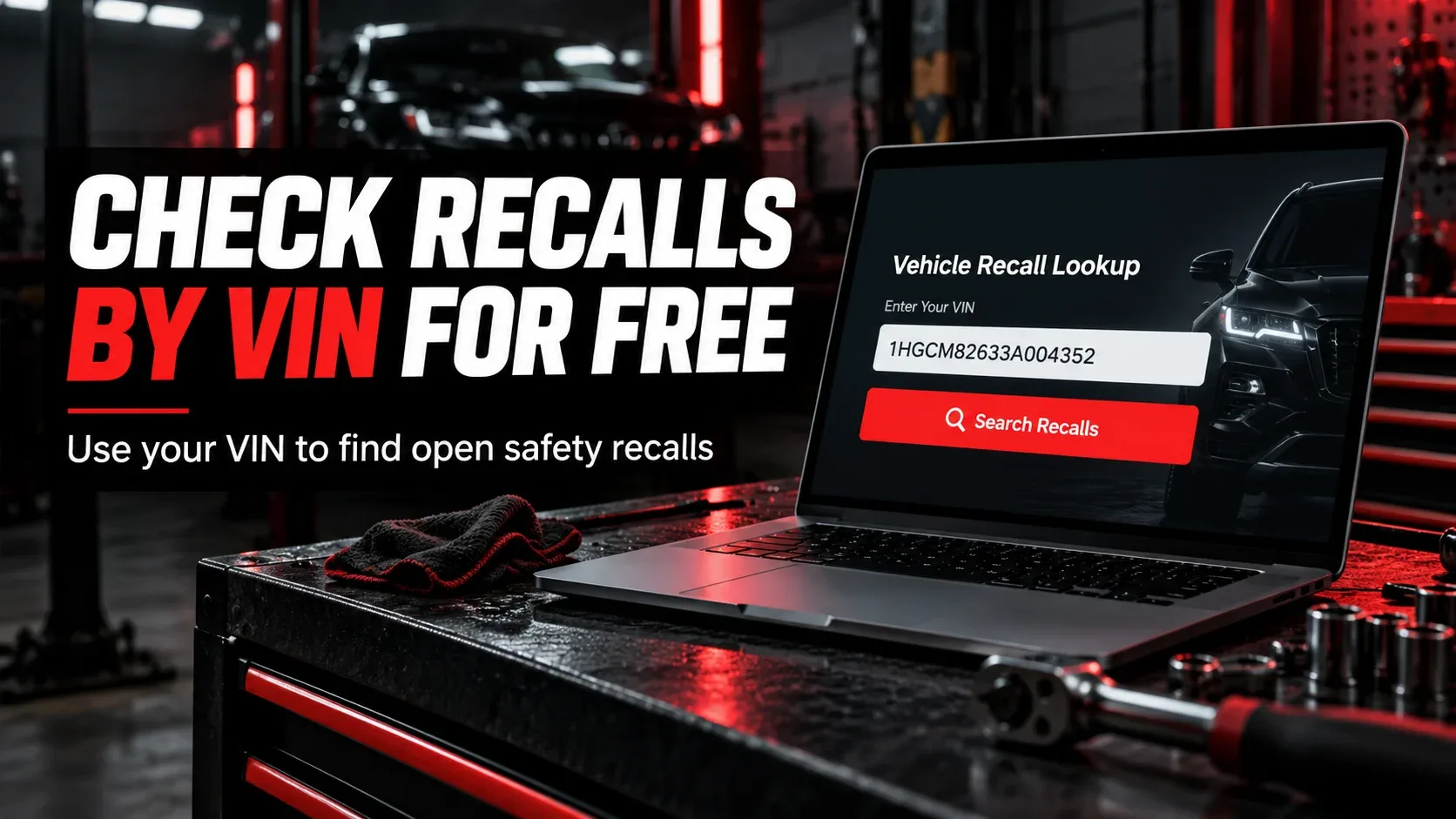 How to check recalls by VIN for free — illustrative recall lookup screen