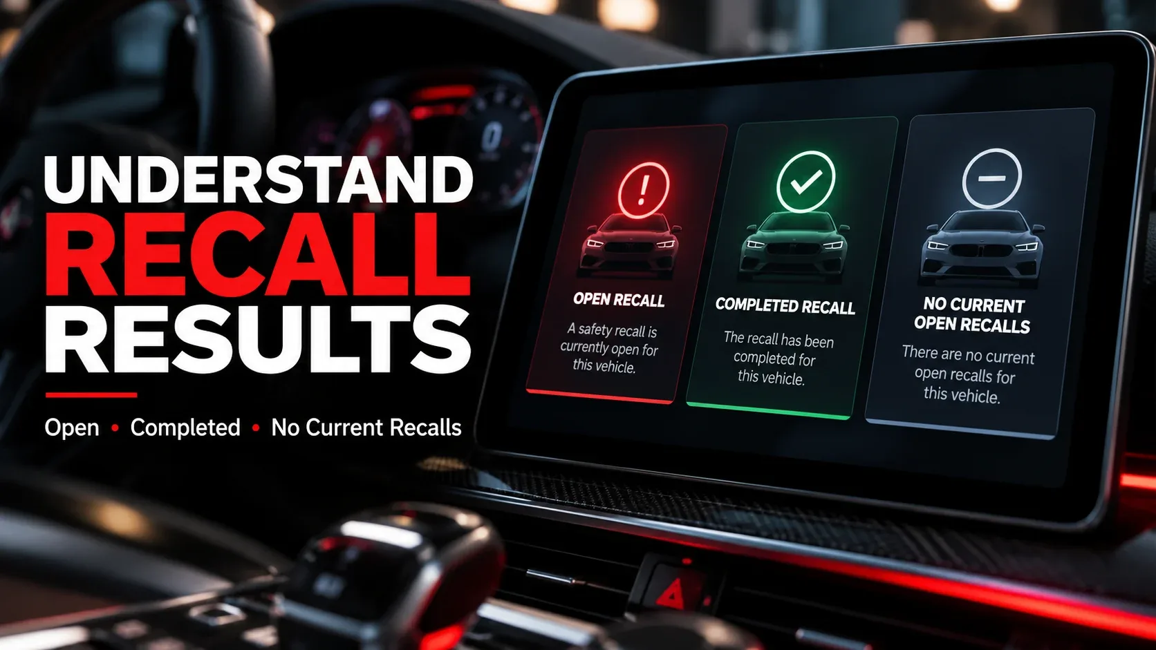 Understanding recall check results — illustrative open and closed recall statuses