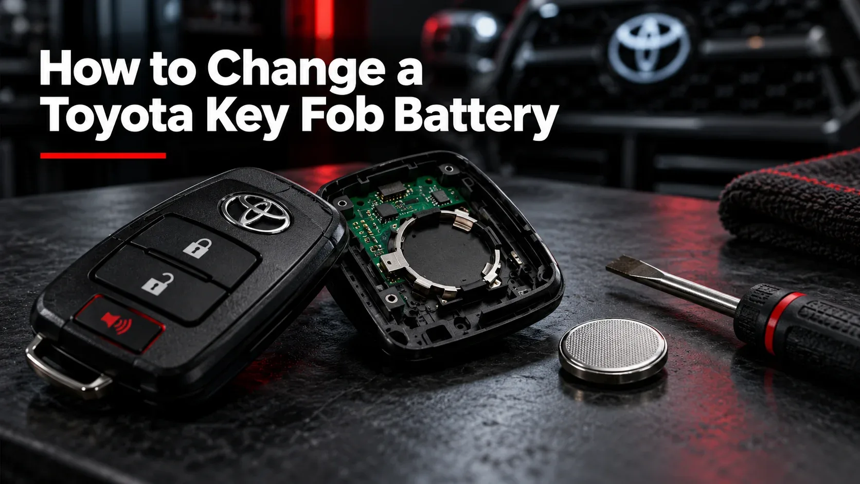 Toyota key fob battery replacement with opened remote and new coin cell