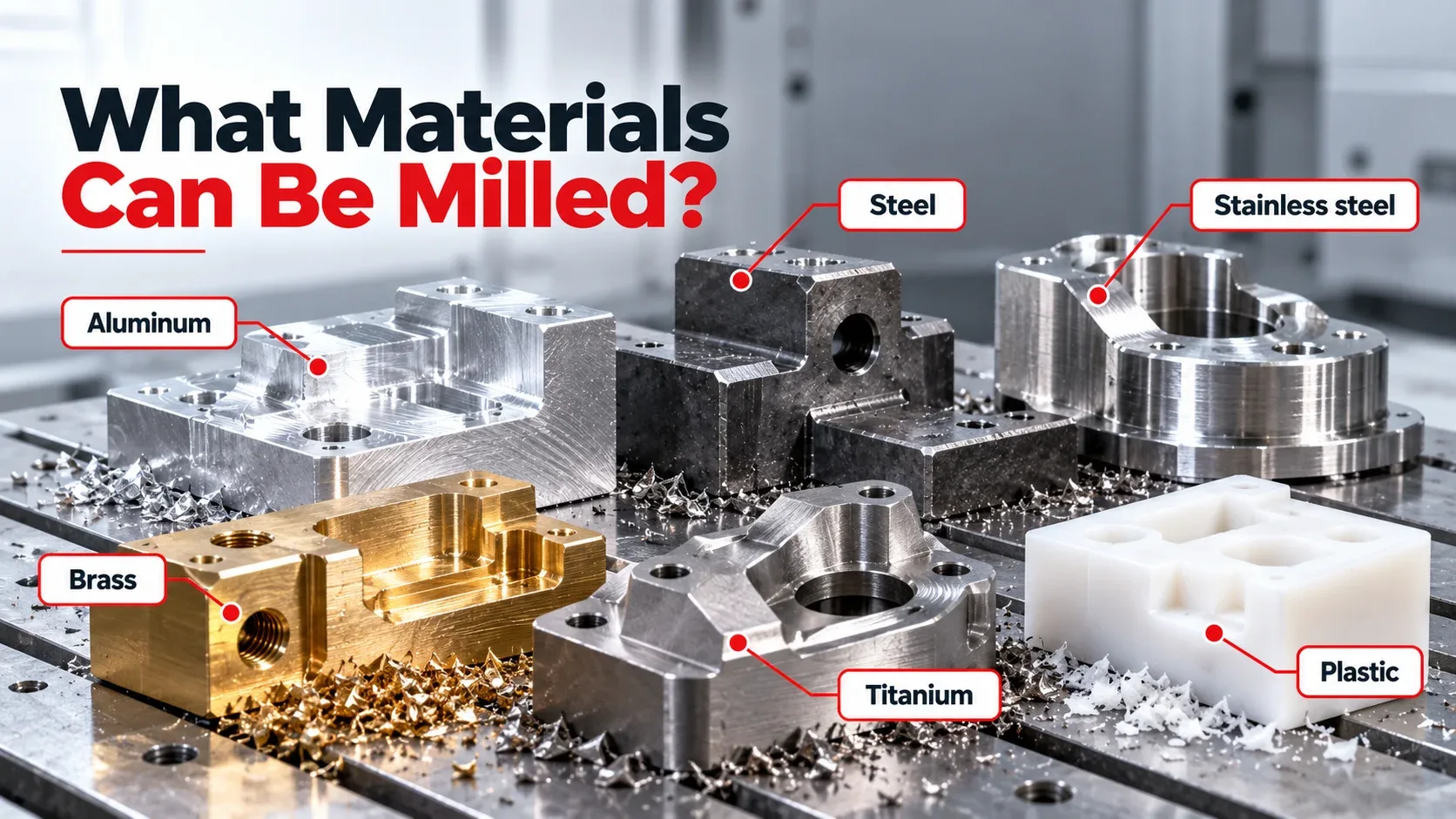 Materials that can be milled including aluminum, steel, stainless steel, brass, titanium and plastic