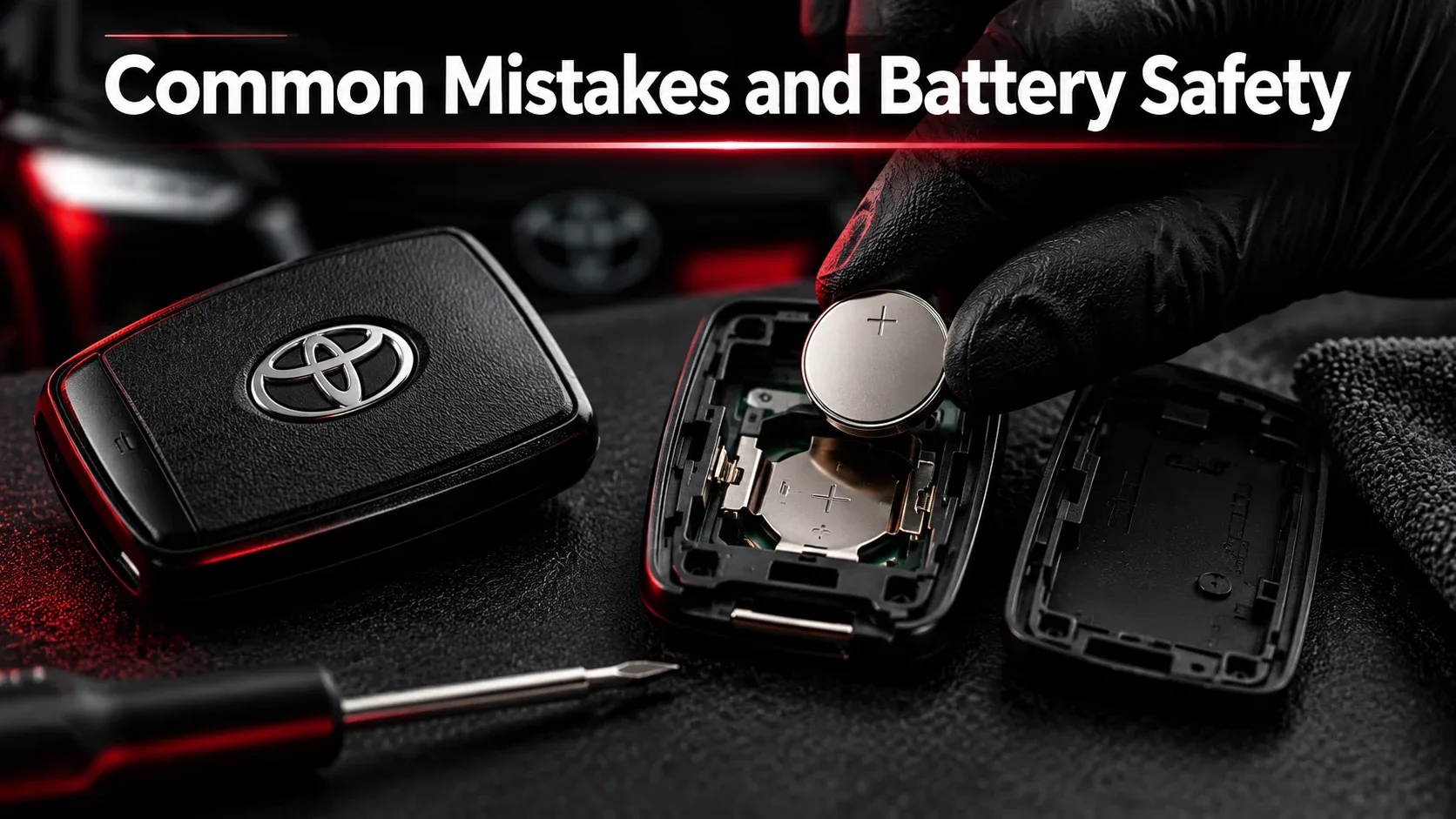 Correct battery polarity and safe handling when replacing a Toyota key fob battery